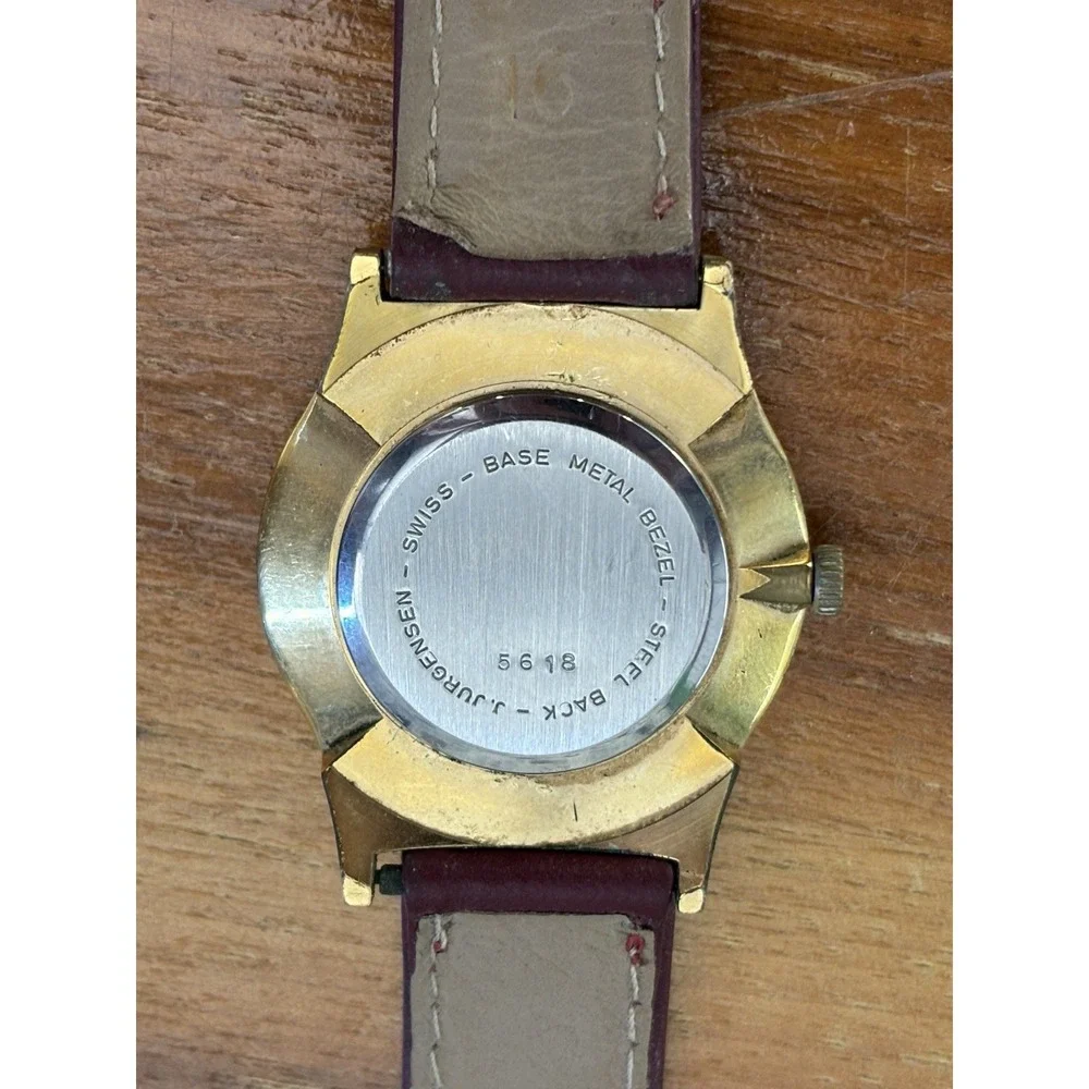 Vintage Jules Jurgensen Watch⭐️Ref 5618⭐️Gold Tone Swiss Movement Leather Strap